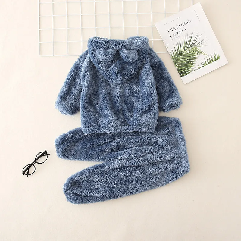 2-piece Toddler Girl/Boy Ear Design Fuzzy Hoodie Sweatshirt and Pants