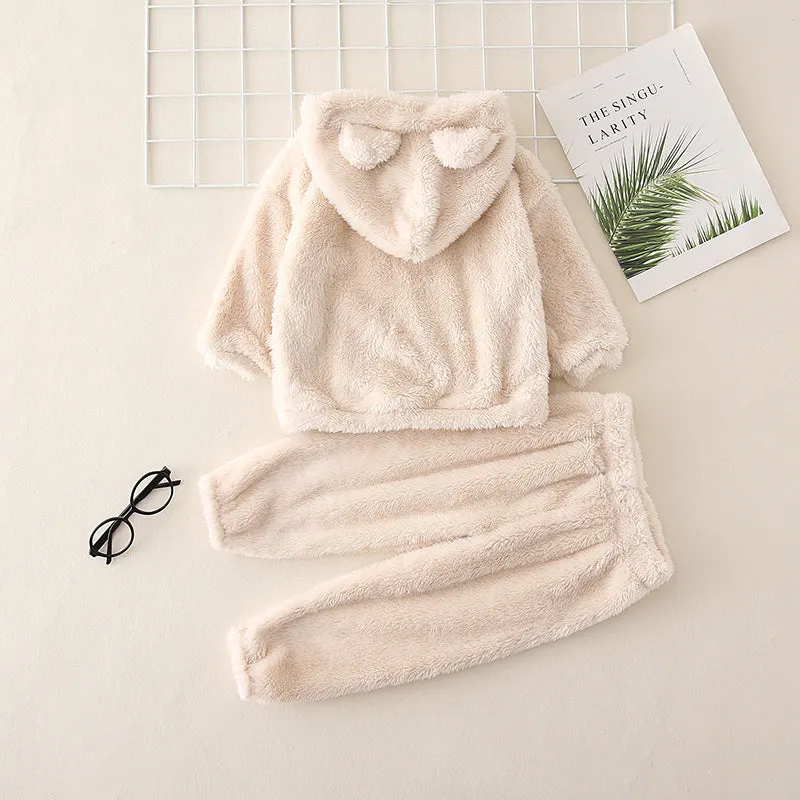 2-piece Toddler Girl/Boy Ear Design Fuzzy Hoodie Sweatshirt and Pants