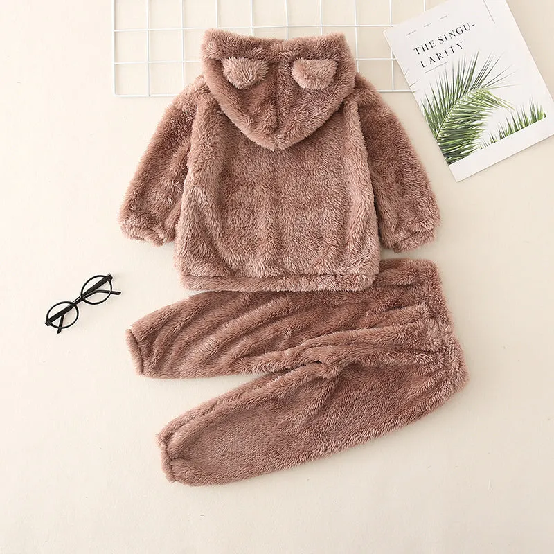 2-piece Toddler Girl/Boy Ear Design Fuzzy Hoodie Sweatshirt and Pants