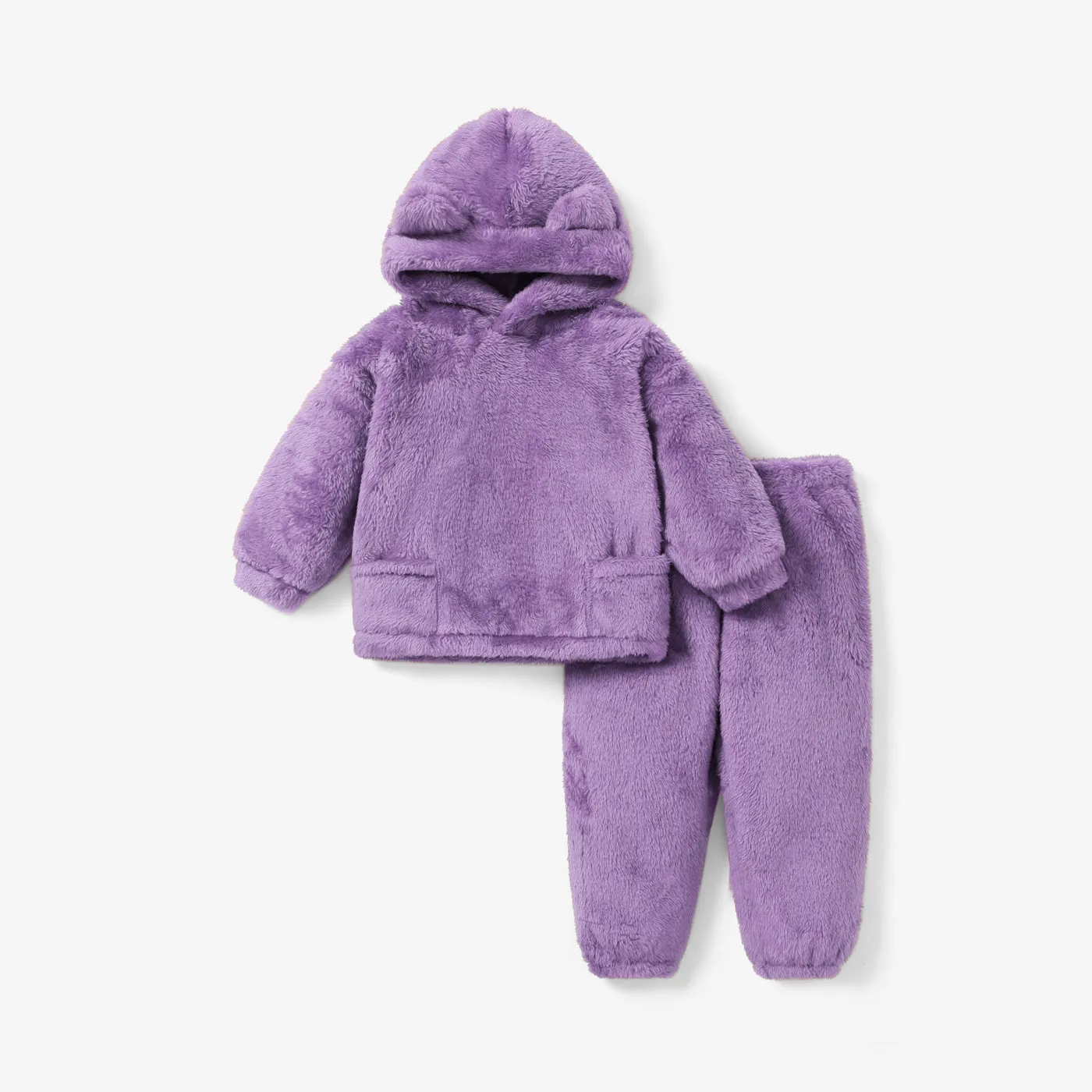 2-piece Toddler Girl/Boy Ear Design Fuzzy Hoodie Sweatshirt and Pants