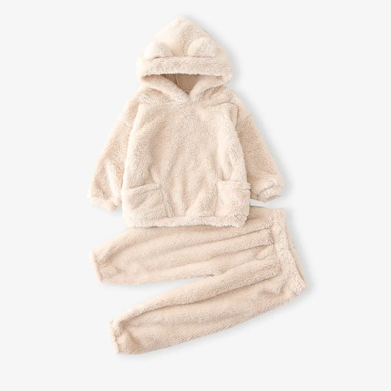 2-piece Toddler Girl/Boy Ear Design Fuzzy Hoodie Sweatshirt and Pants