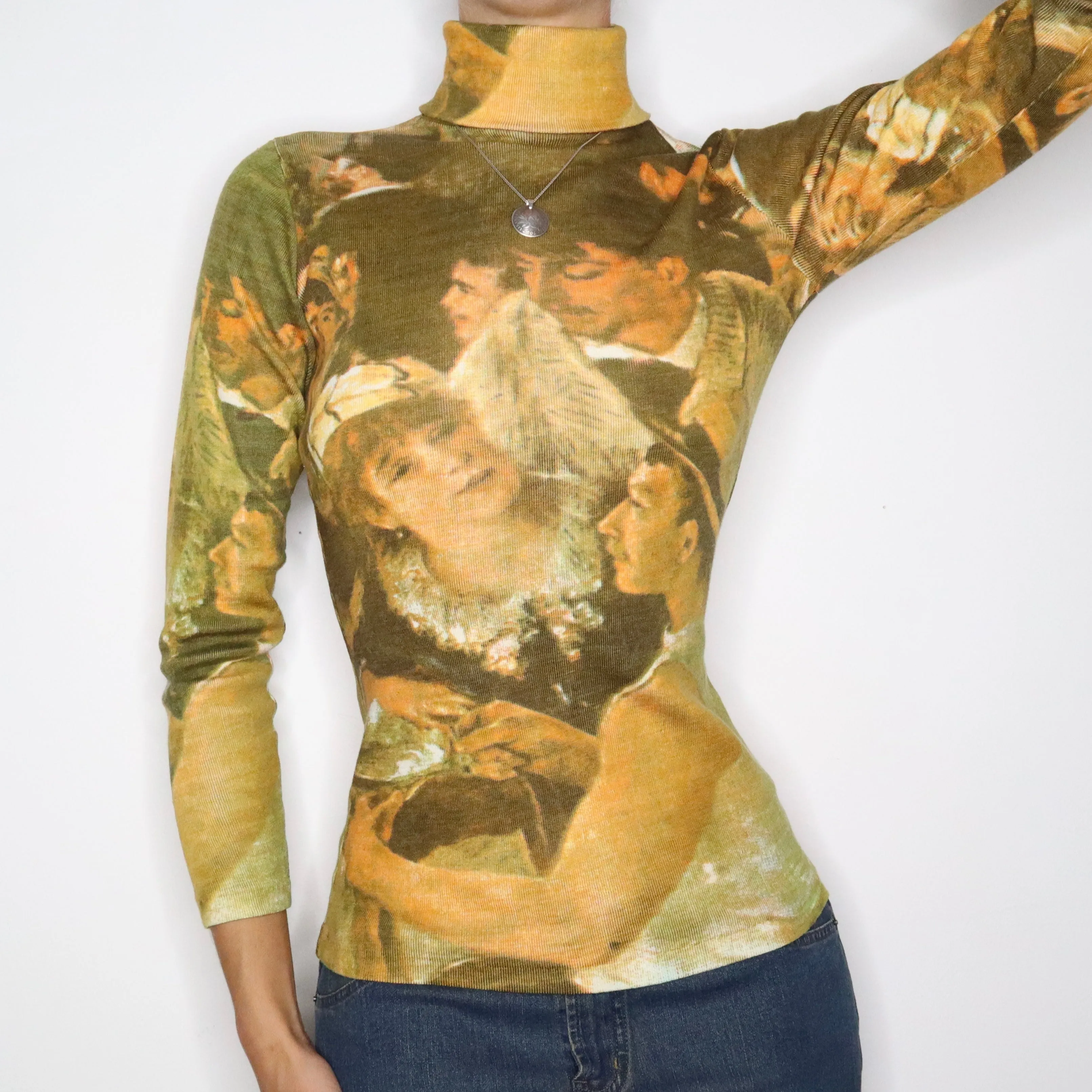 70s Art Print Turtleneck Sweater (XS)