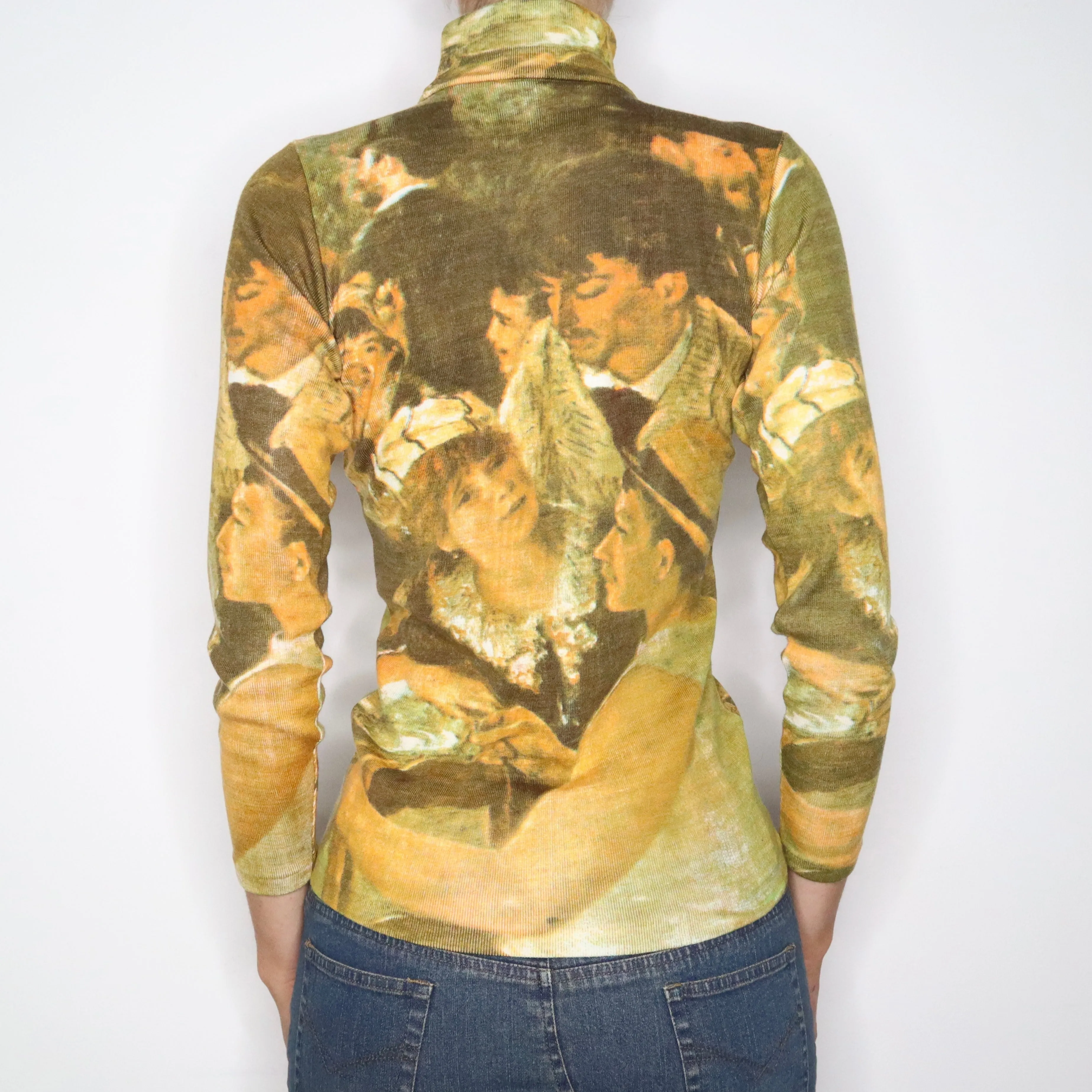 70s Art Print Turtleneck Sweater (XS)