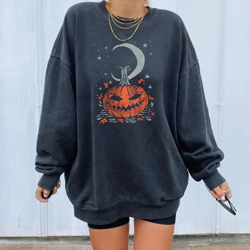 Amozae--Halloween 2024 Pumpkin Skull Print Sweatshirt for Women Fall Europe and America Style New Casual Thin Pullover Female Hoodies