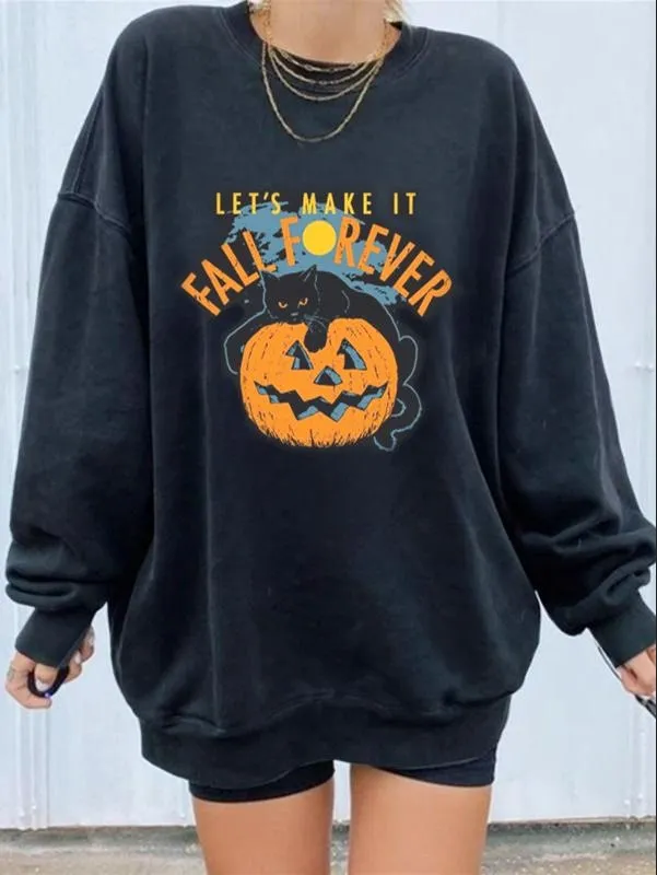 Amozae--Halloween 2024 Pumpkin Skull Print Sweatshirt for Women Fall Europe and America Style New Casual Thin Pullover Female Hoodies