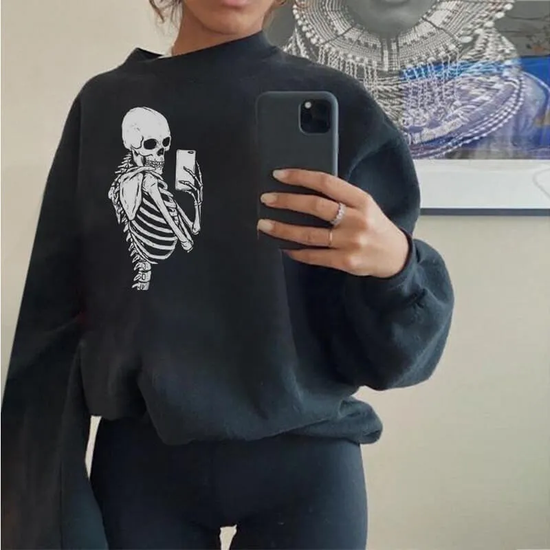 Amozae--Halloween 2024 Pumpkin Skull Print Sweatshirt for Women Fall Europe and America Style New Casual Thin Pullover Female Hoodies