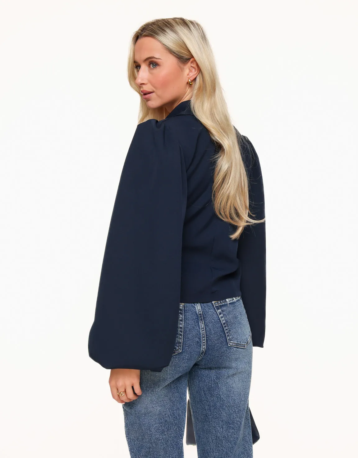 Blauwe Pofmouwen Wikkel - Blazer