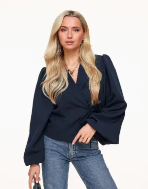 Blauwe Pofmouwen Wikkel - Blazer
