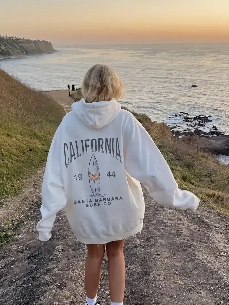 Casual Long Sleeve Surf Print Hoodie