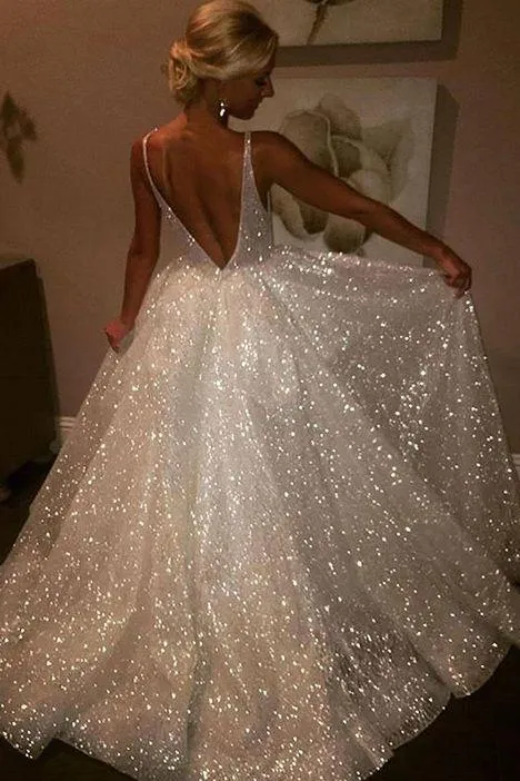 Charming Backless Sequined A Line Long Prom Dresses,Formal Women Dress PFP0003