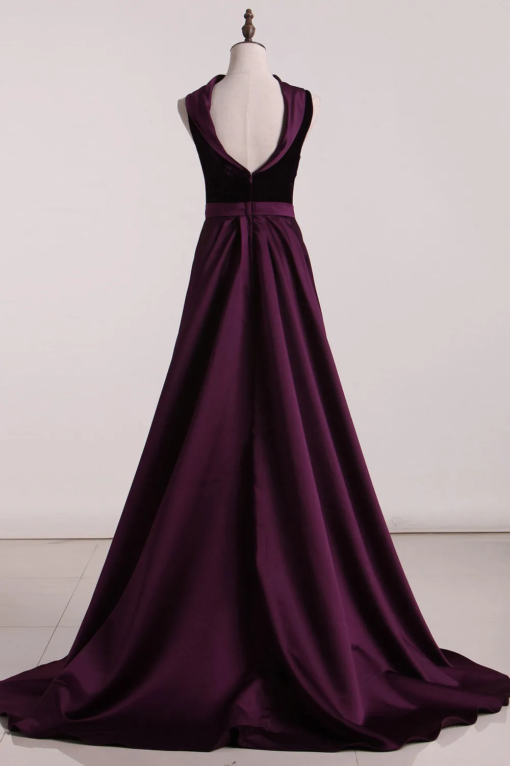 Charming Grape Long Open Back Prom Dress