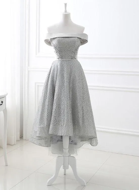 Charming Off The Shoulder Silver Beading Homecoming Dresses Party Dresses