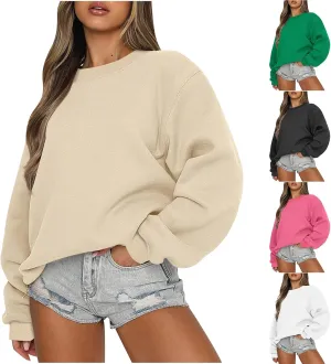 Crewneck Sweatshirts Women Long Sleeve Fleece Pullover Tops Fall Fashion Casual Loose Fit Sweater Cute Hoodies