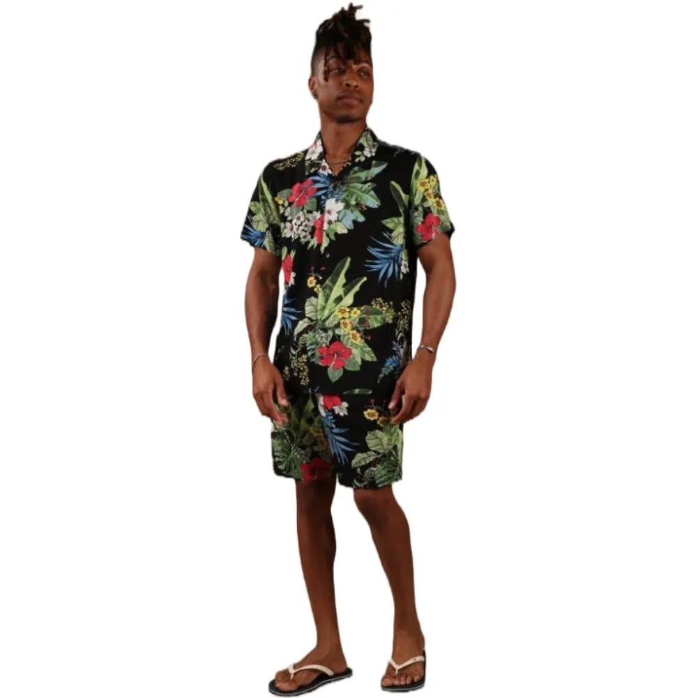 DBFL Men's 2 Piece Shorts and Shirt Tropical Casual Matching Beach Clothing Set