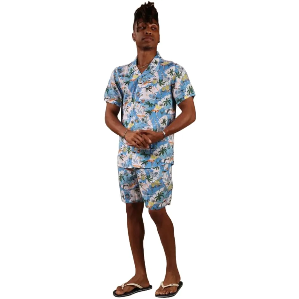 DBFL Men's 2 Piece Shorts and Shirt Tropical Casual Matching Beach Clothing Set