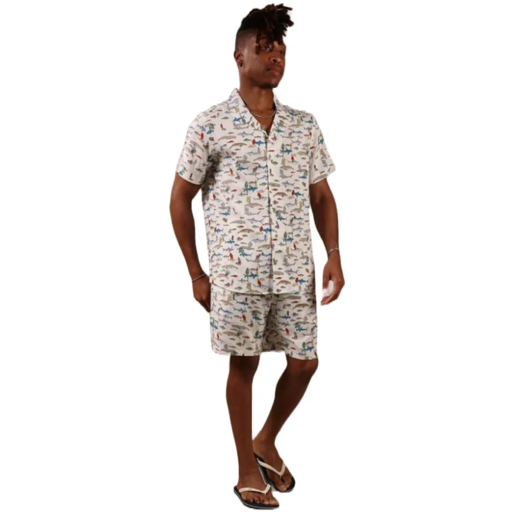 DBFL Men's 2 Piece Shorts and Shirt Tropical Casual Matching Beach Clothing Set