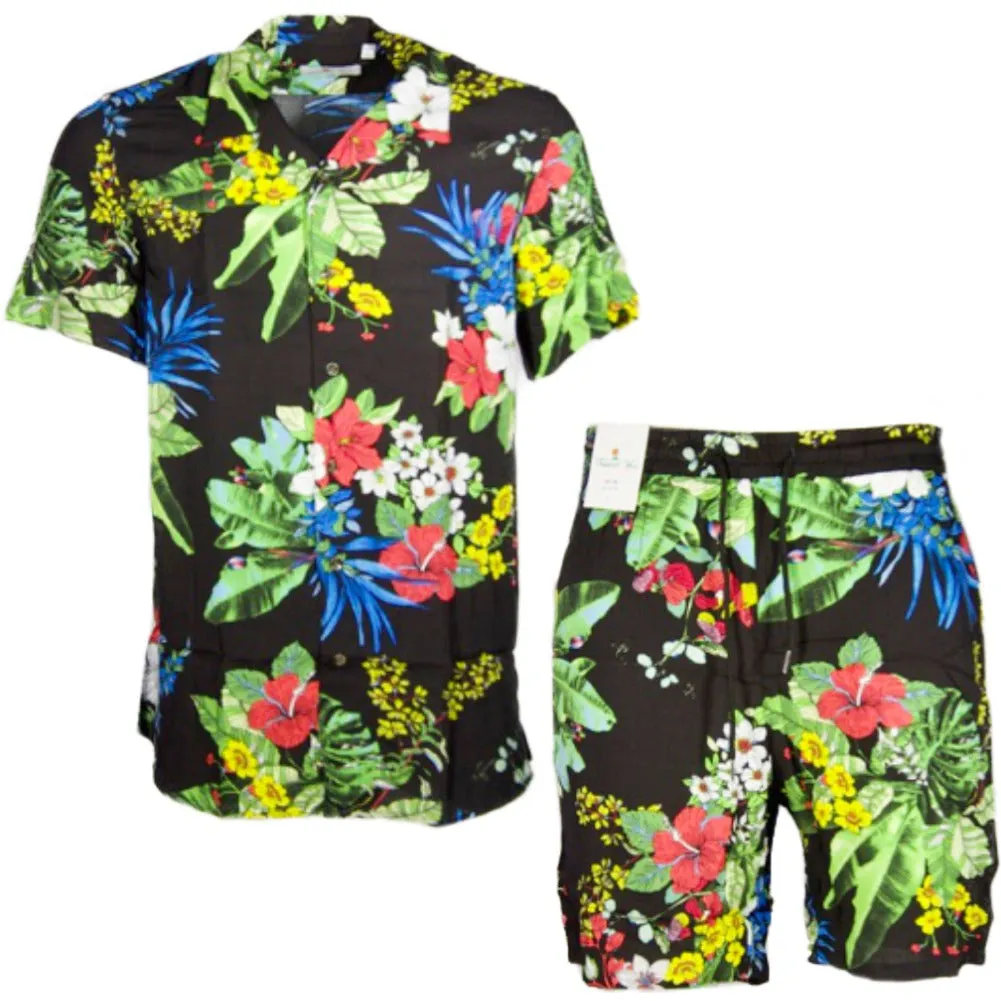 DBFL Men's 2 Piece Shorts and Shirt Tropical Casual Matching Beach Clothing Set