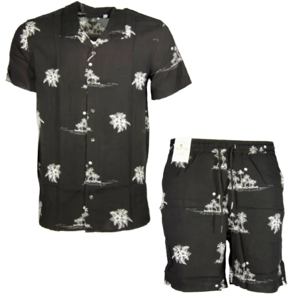 DBFL Men's 2 Piece Shorts and Shirt Tropical Casual Matching Beach Clothing Set
