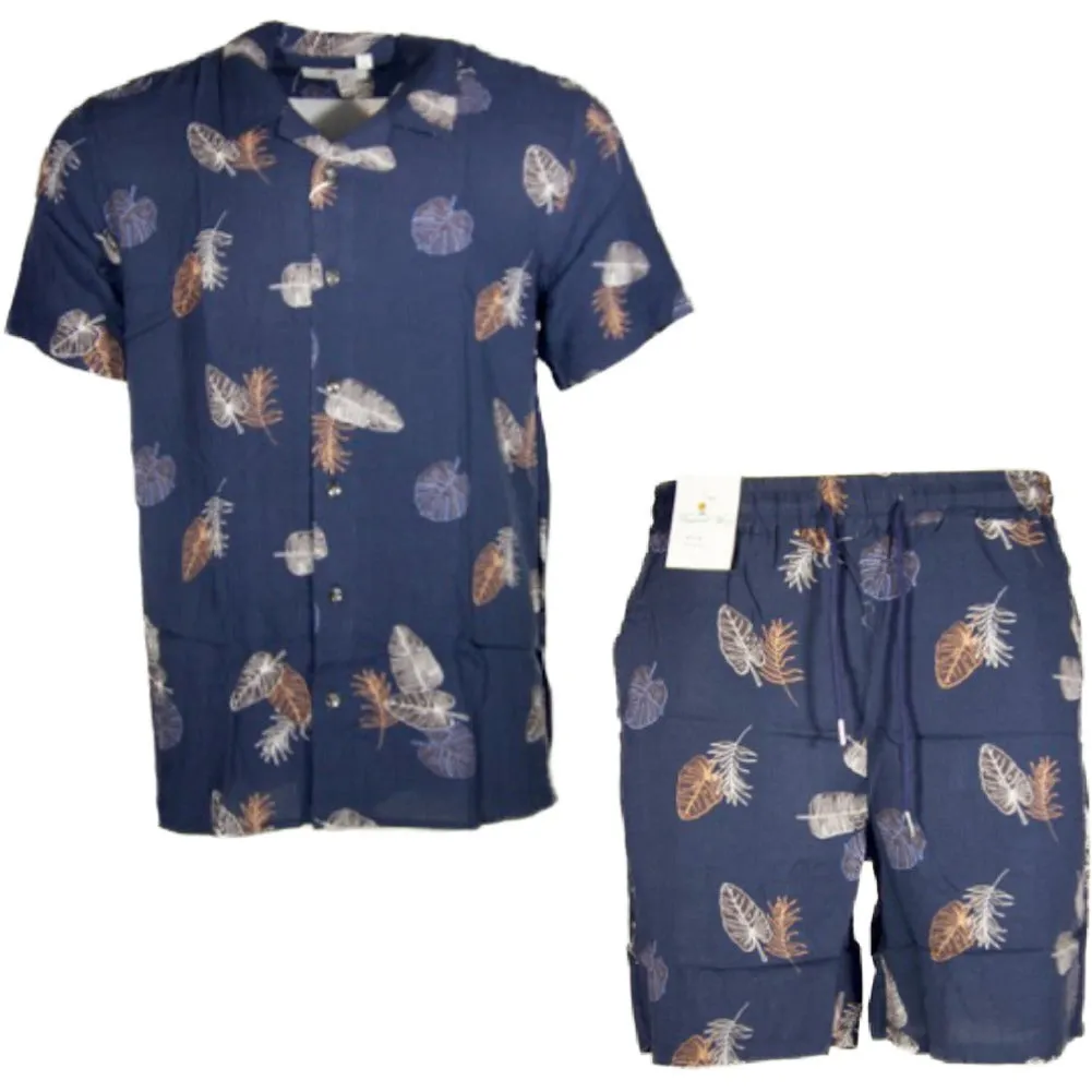 DBFL Men's 2 Piece Shorts and Shirt Tropical Casual Matching Beach Clothing Set