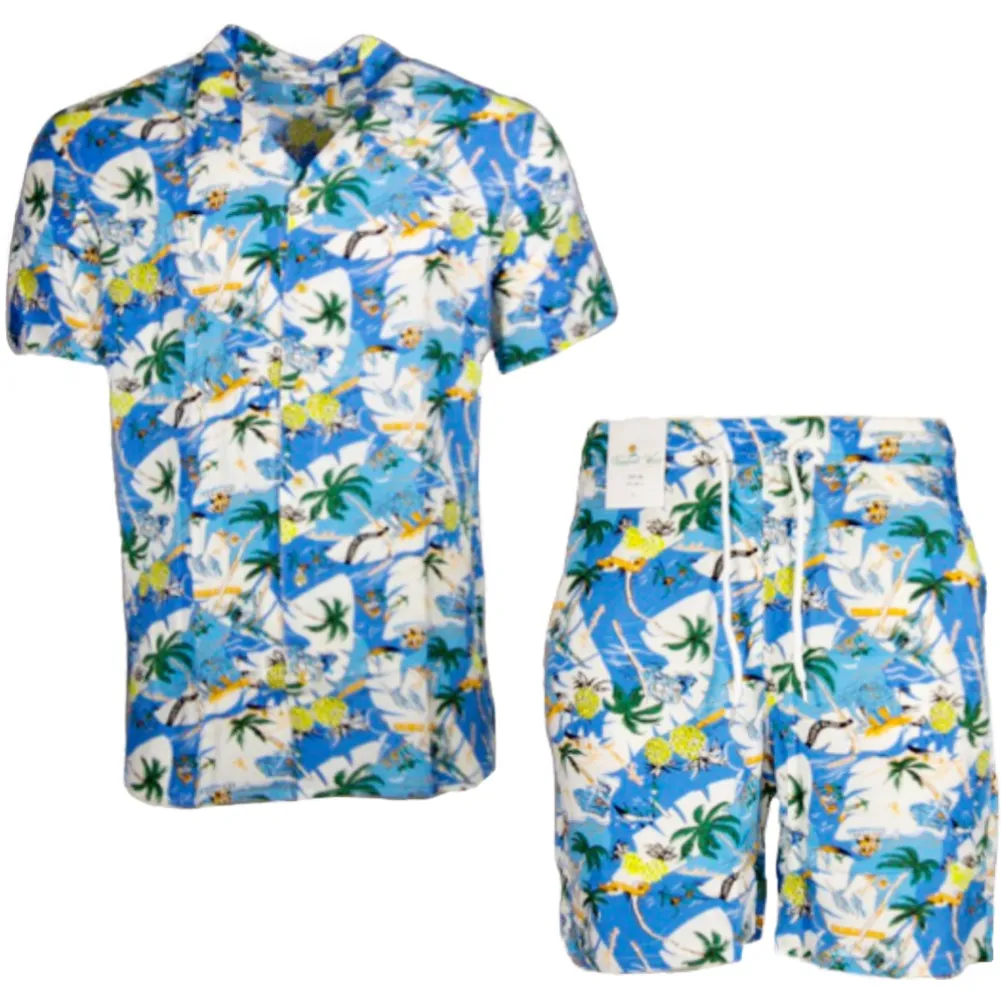 DBFL Men's 2 Piece Shorts and Shirt Tropical Casual Matching Beach Clothing Set