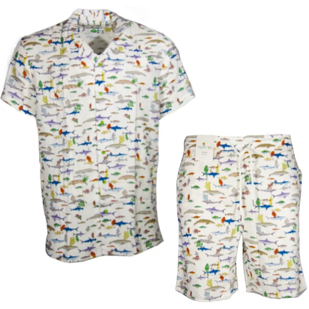 DBFL Men's 2 Piece Shorts and Shirt Tropical Casual Matching Beach Clothing Set