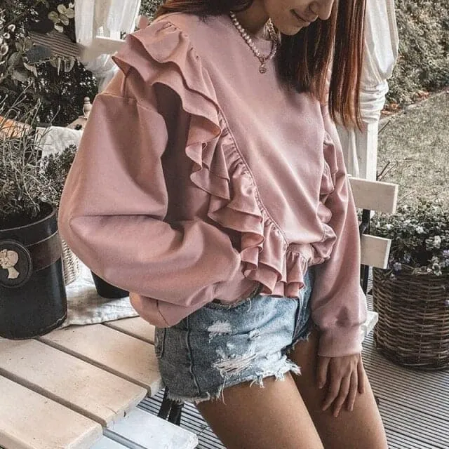 DressBetty - Casual slim women hoodies sweatshirt Pink knitted streetwear