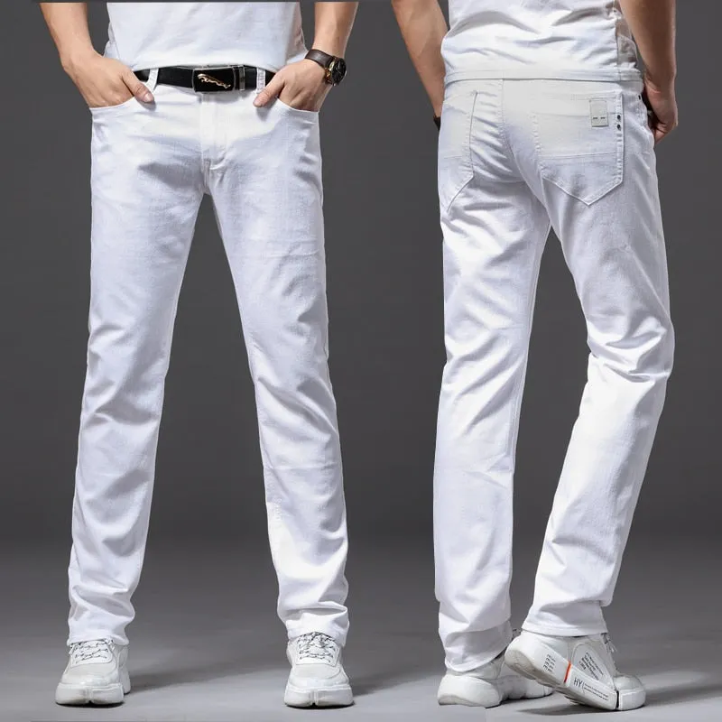 For four seasons comfortable white denim men jeans Fashion Casual Classic Style Slim Trousers Male Brand Advanced Stretch Pants