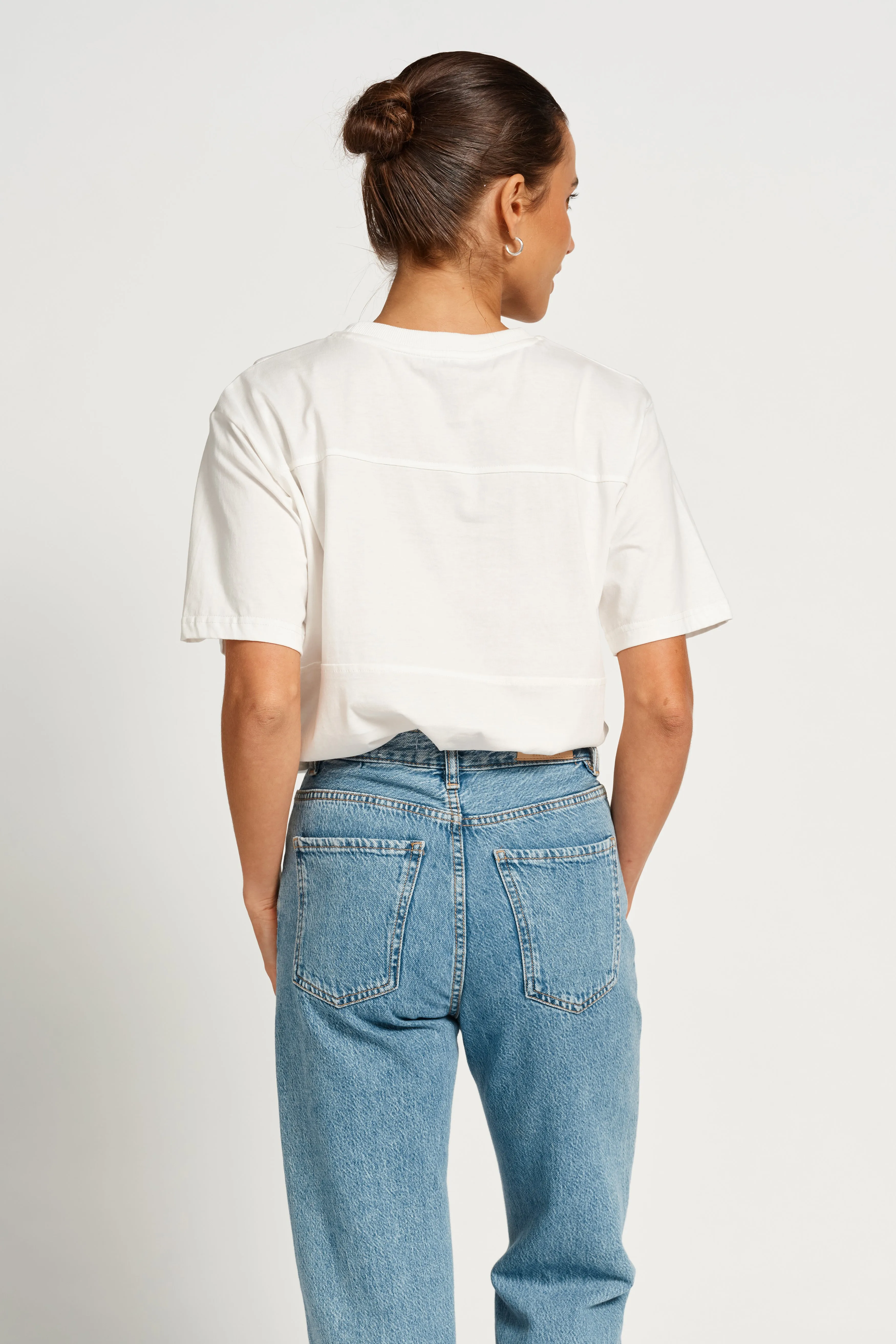 Heritage Embroidered Panel Tee - White / Khaki / Peach