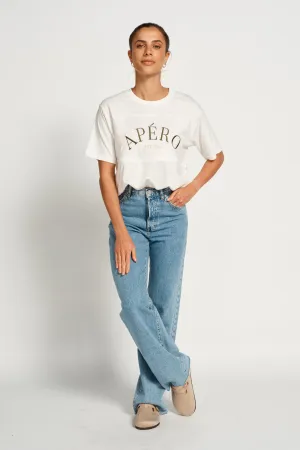 Heritage Embroidered Panel Tee - White / Khaki / Peach