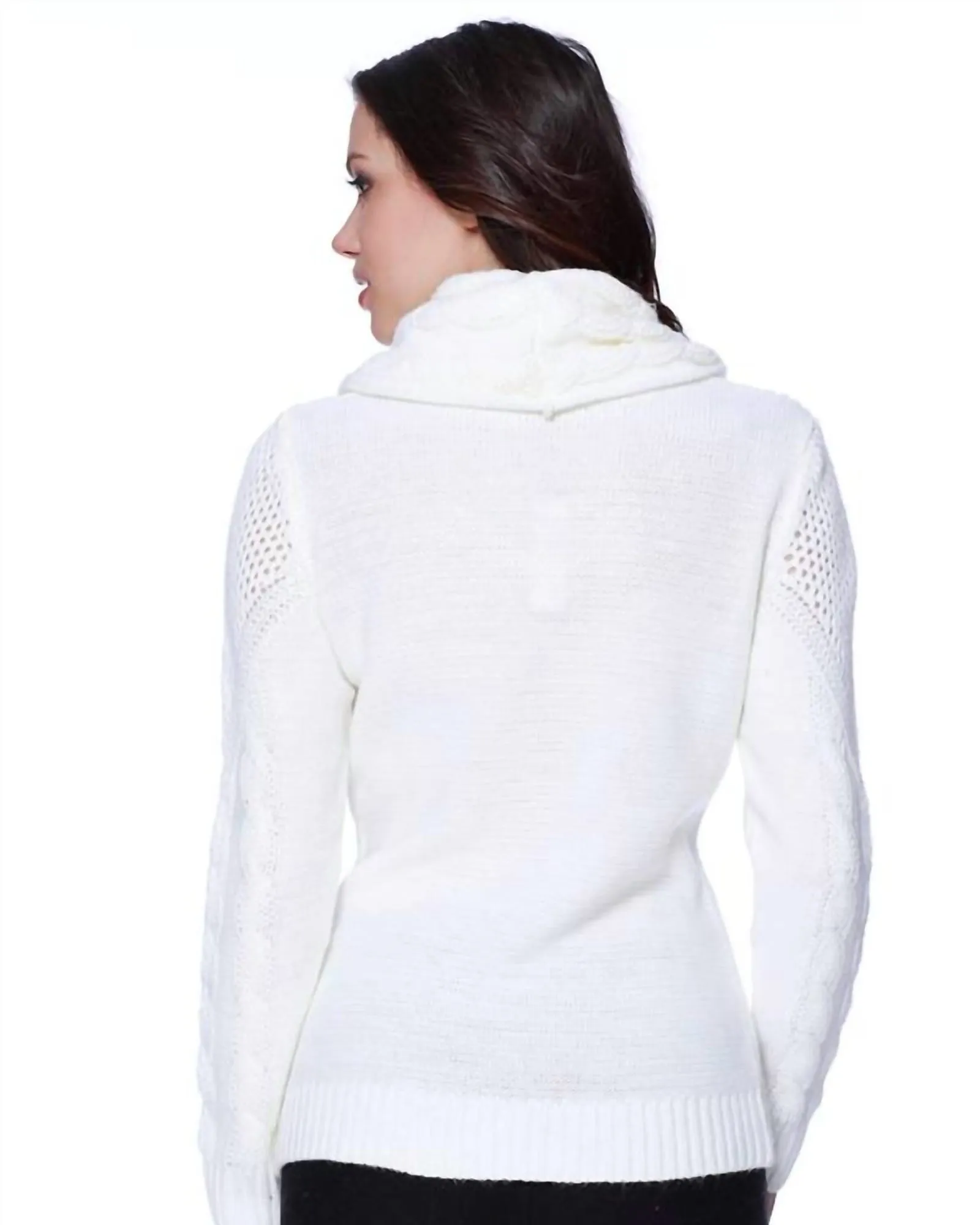 Juliana Cable Knit Sweater Attach Scarf in Ivory | Ivory