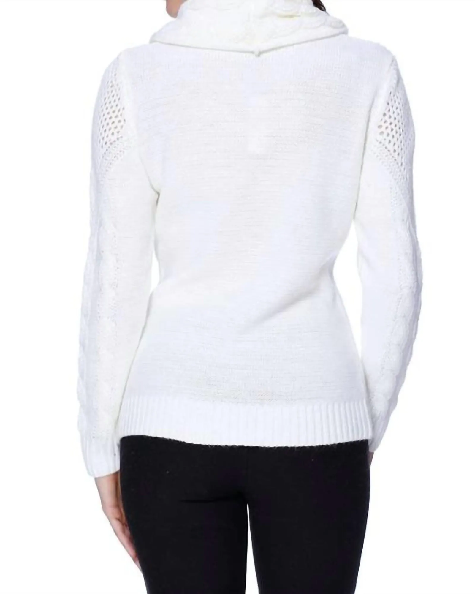 Juliana Cable Knit Sweater Attach Scarf in Ivory | Ivory