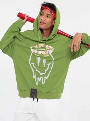 JUSTNOTAG Casual Cartoon Cotton Green Hoodies