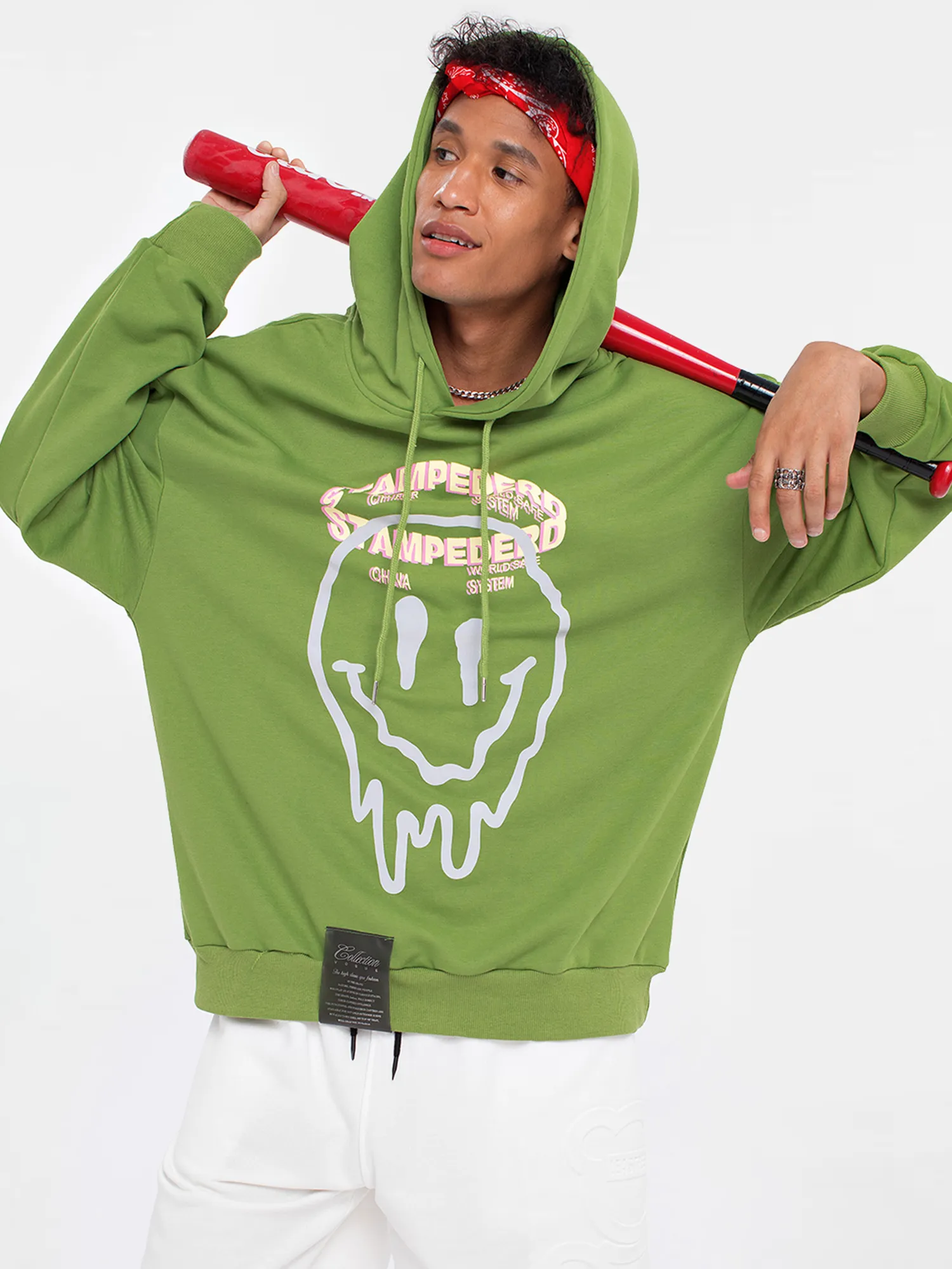 JUSTNOTAG Casual Cartoon Cotton Green Hoodies