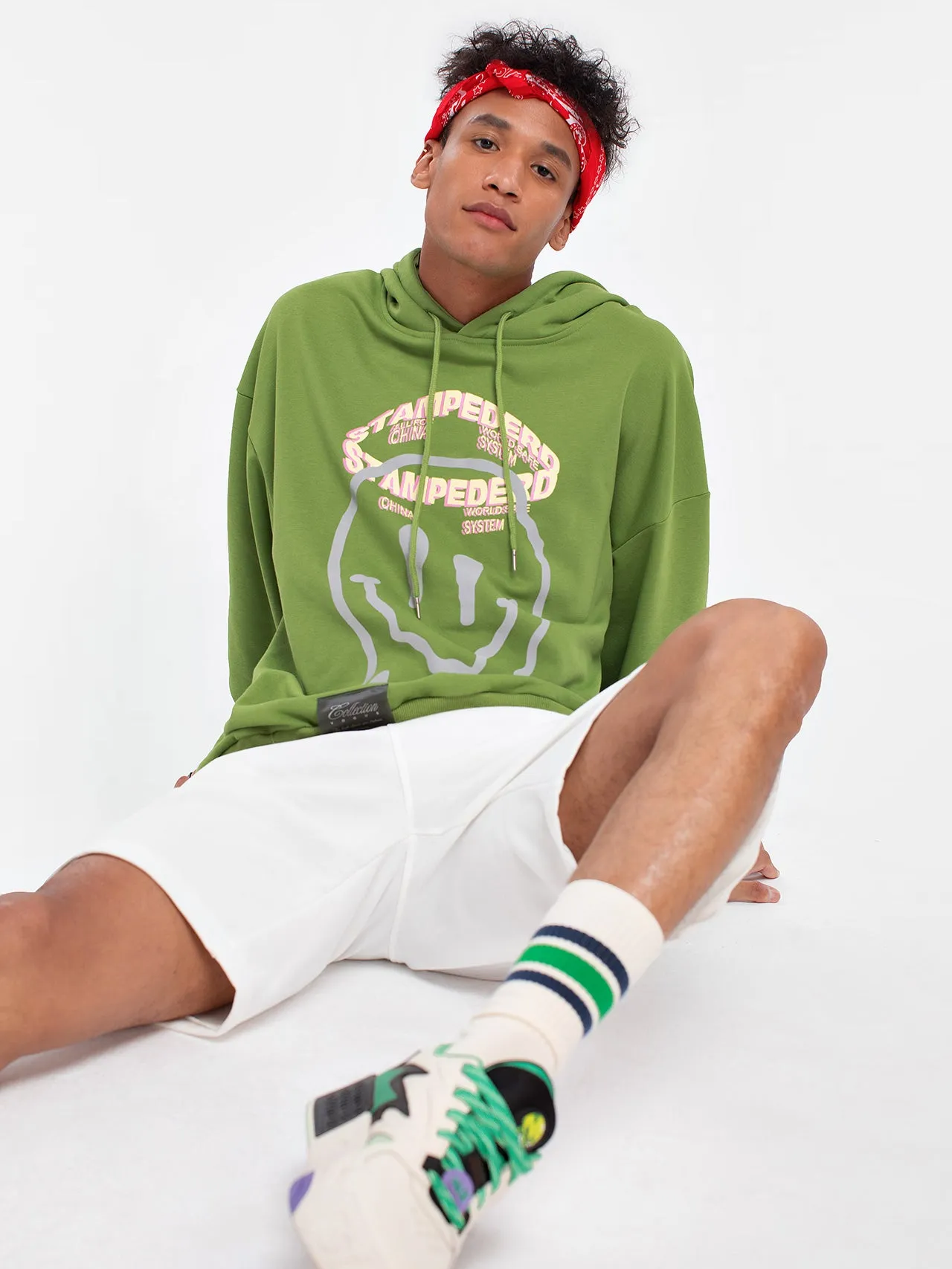JUSTNOTAG Casual Cartoon Cotton Green Hoodies