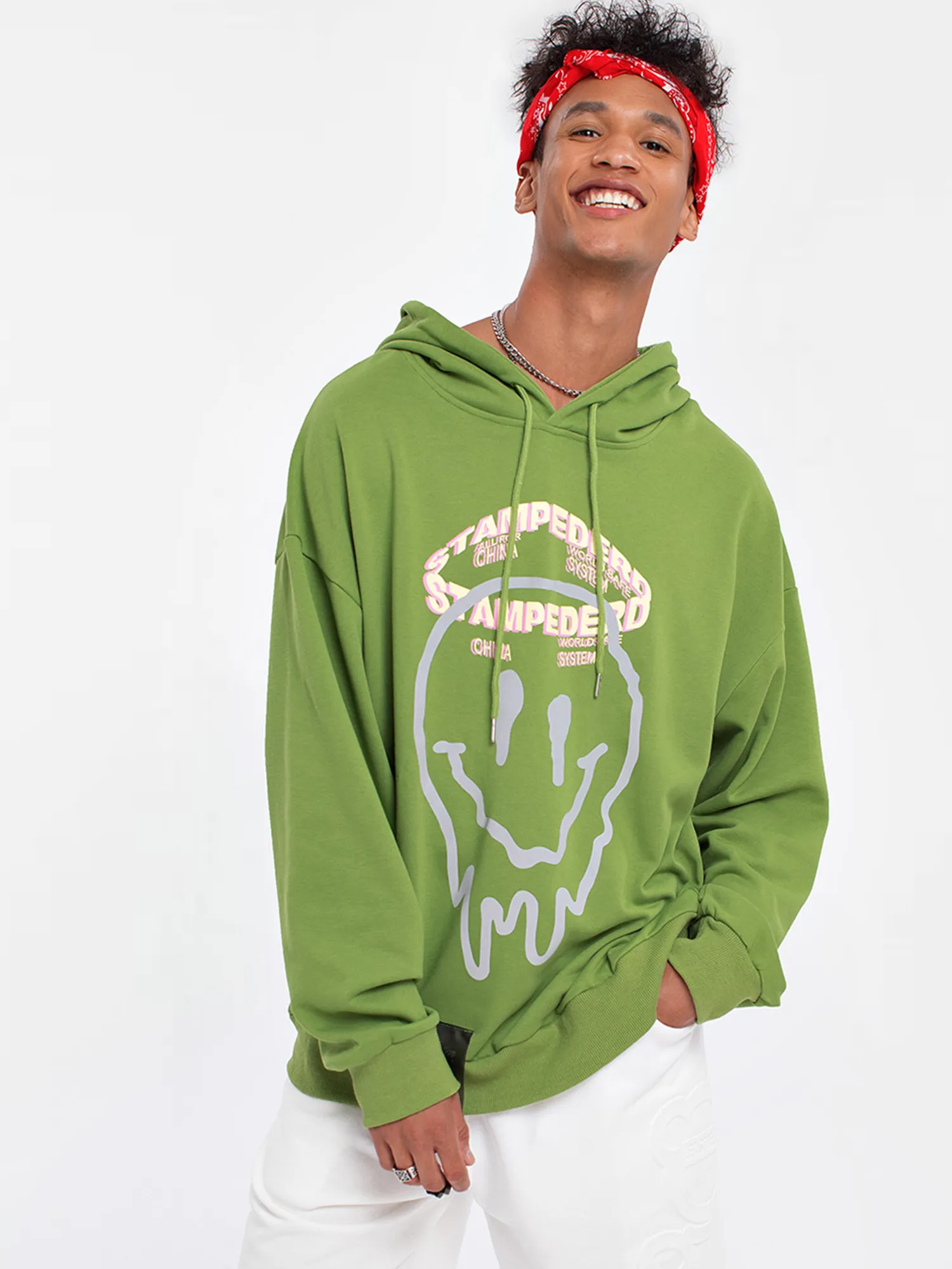 JUSTNOTAG Casual Cartoon Cotton Green Hoodies
