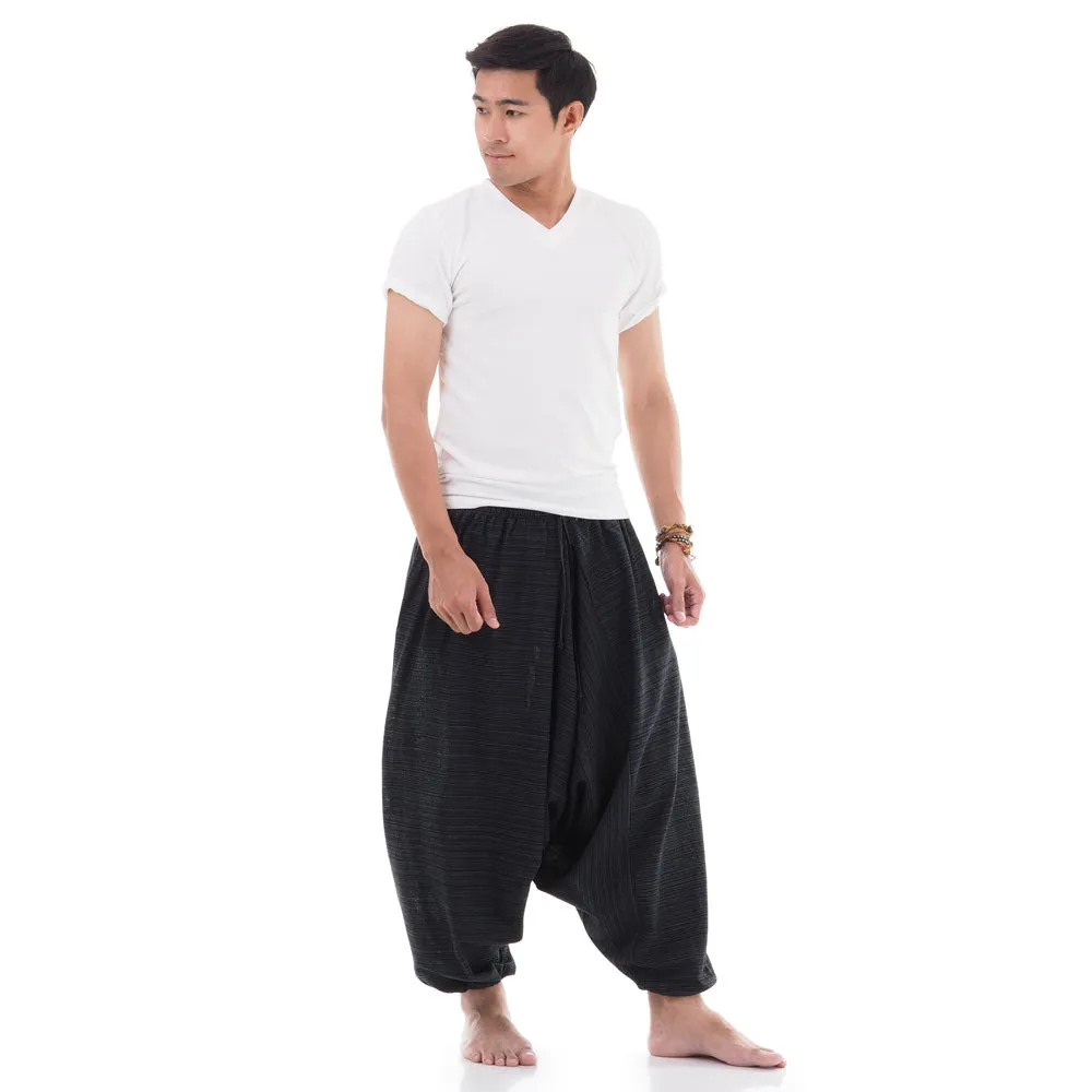 Midnight Black Men's Pinstripe Drop Crotch Harem Pants