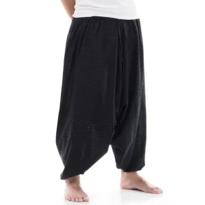 Midnight Black Men's Pinstripe Drop Crotch Harem Pants