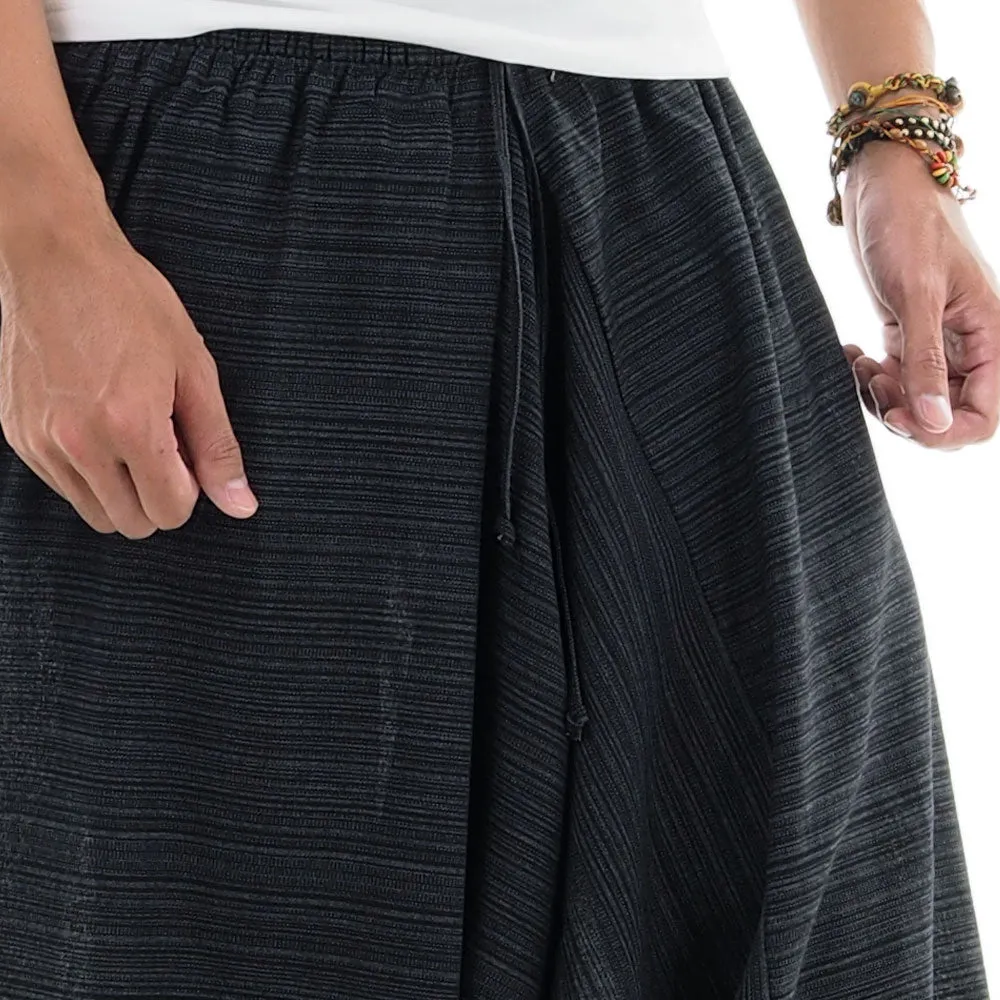 Midnight Black Men's Pinstripe Drop Crotch Harem Pants