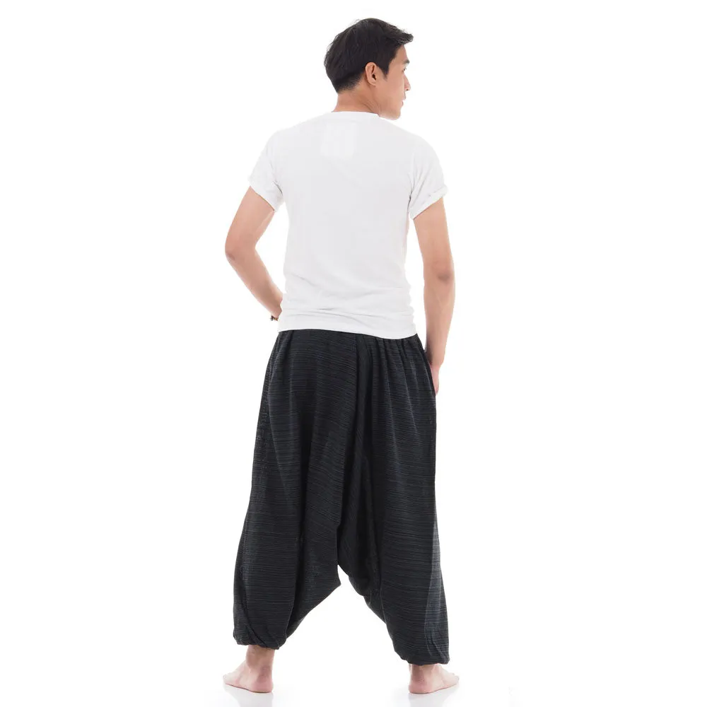 Midnight Black Men's Pinstripe Drop Crotch Harem Pants