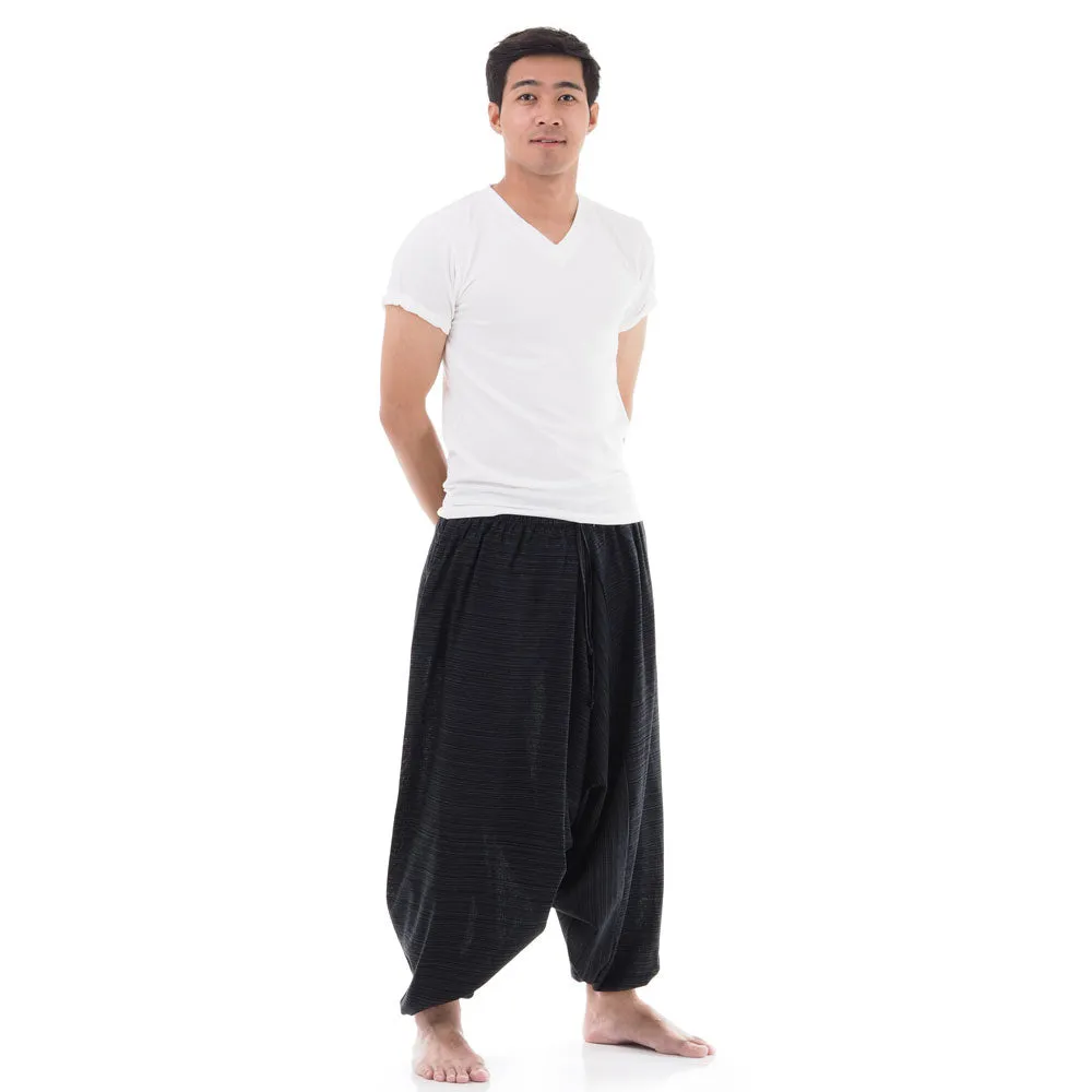 Midnight Black Men's Pinstripe Drop Crotch Harem Pants