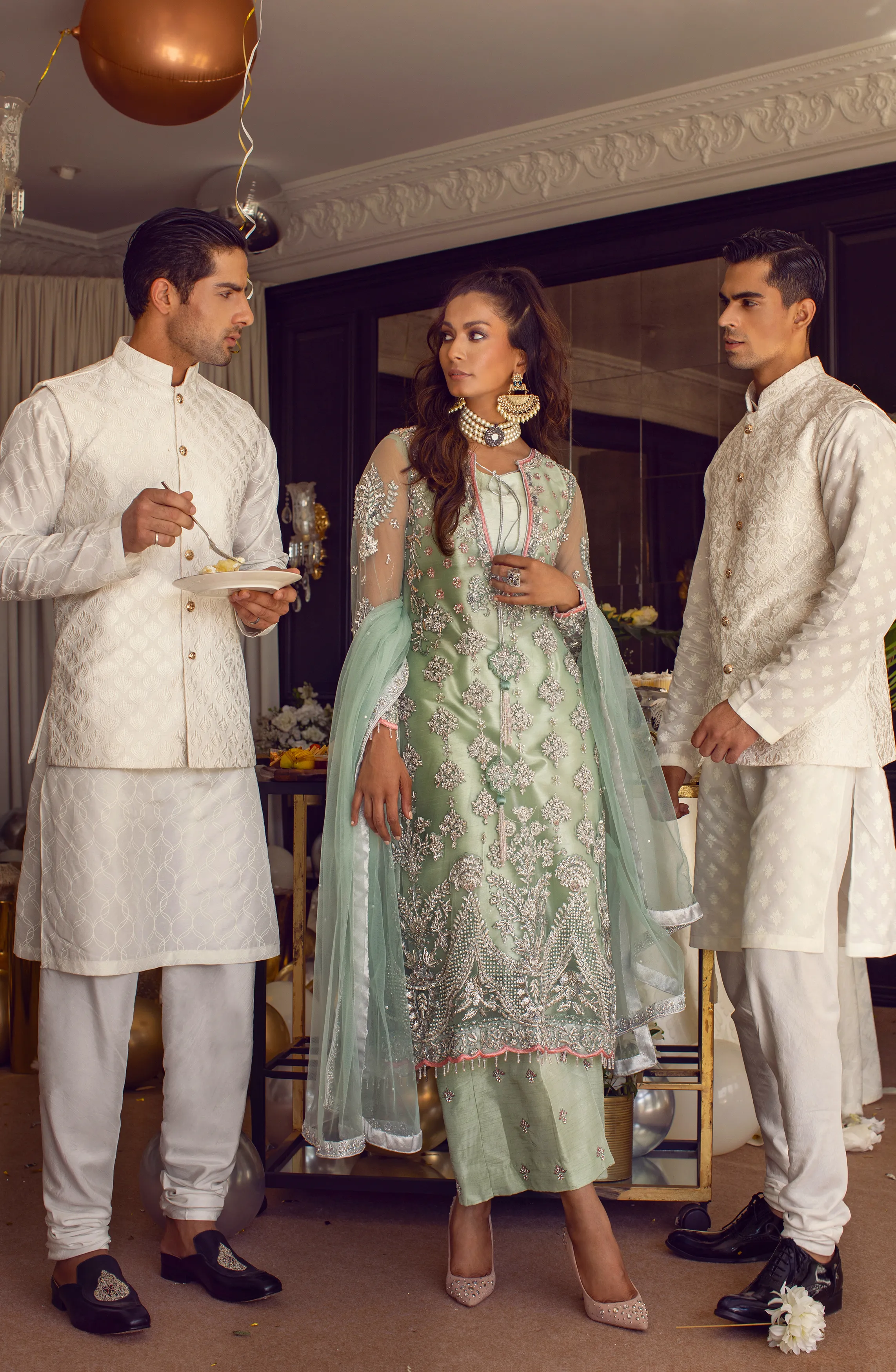 Net Shirt Paired with Azar Pants and a Dupatta