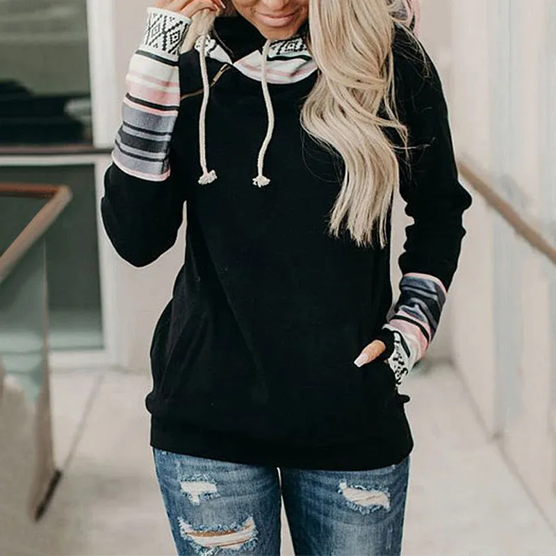 Printed Stitching Thick All-Match Hooded Sweater
