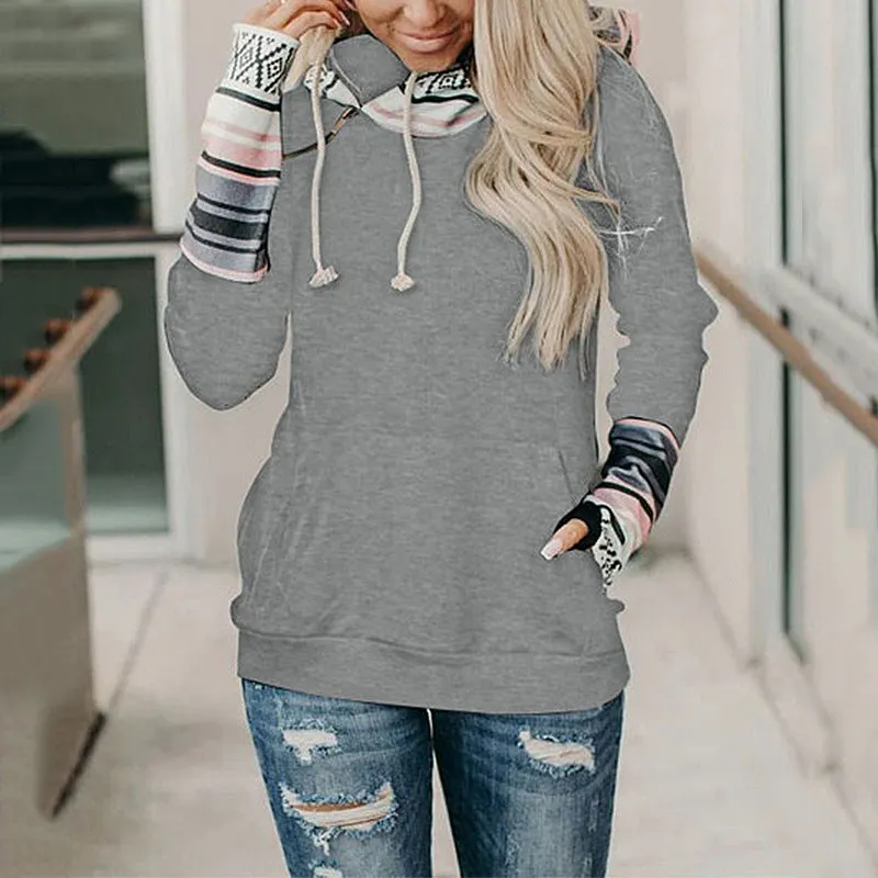 Printed Stitching Thick All-Match Hooded Sweater