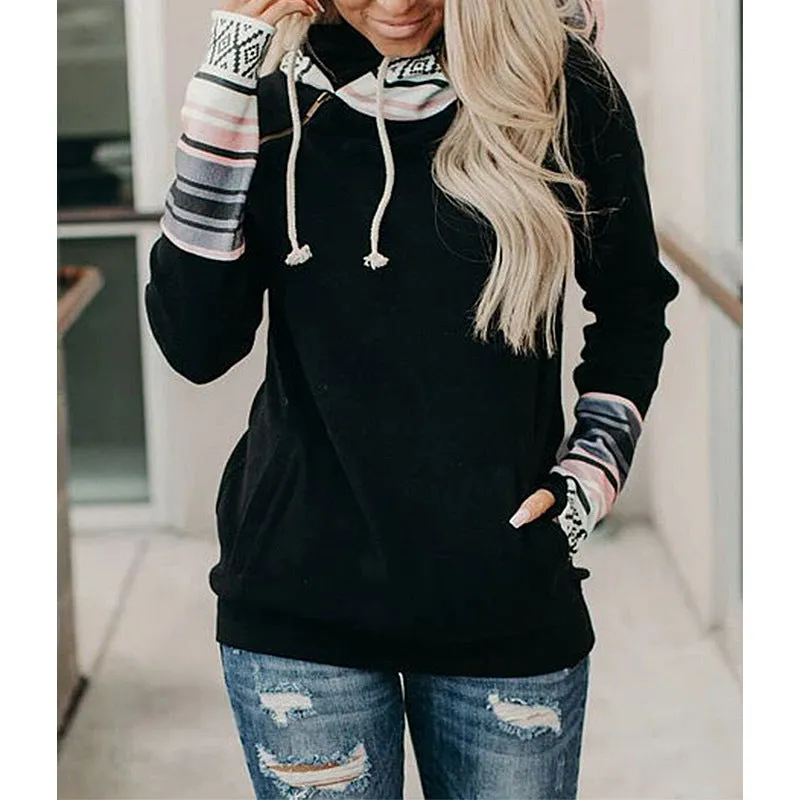 Printed Stitching Thick All-Match Hooded Sweater
