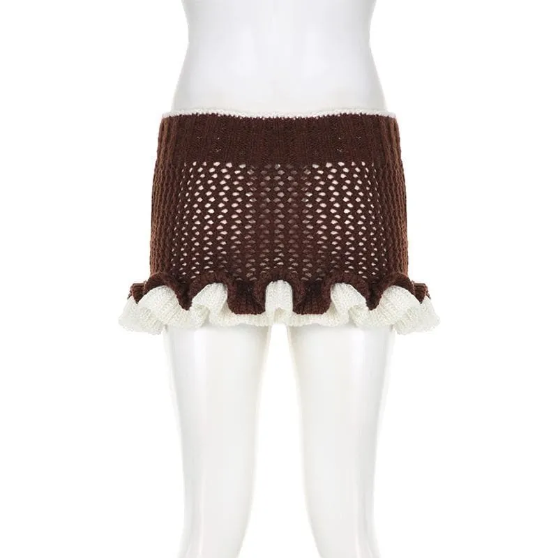 Ruffle contrast crochet low rise mini skirt