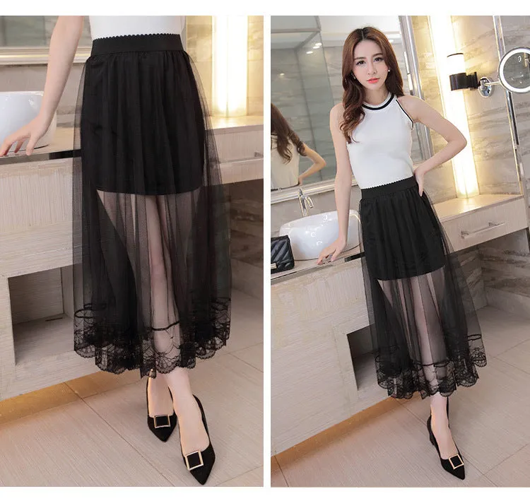 Summer Mesh Skirt Lace Women Skirt