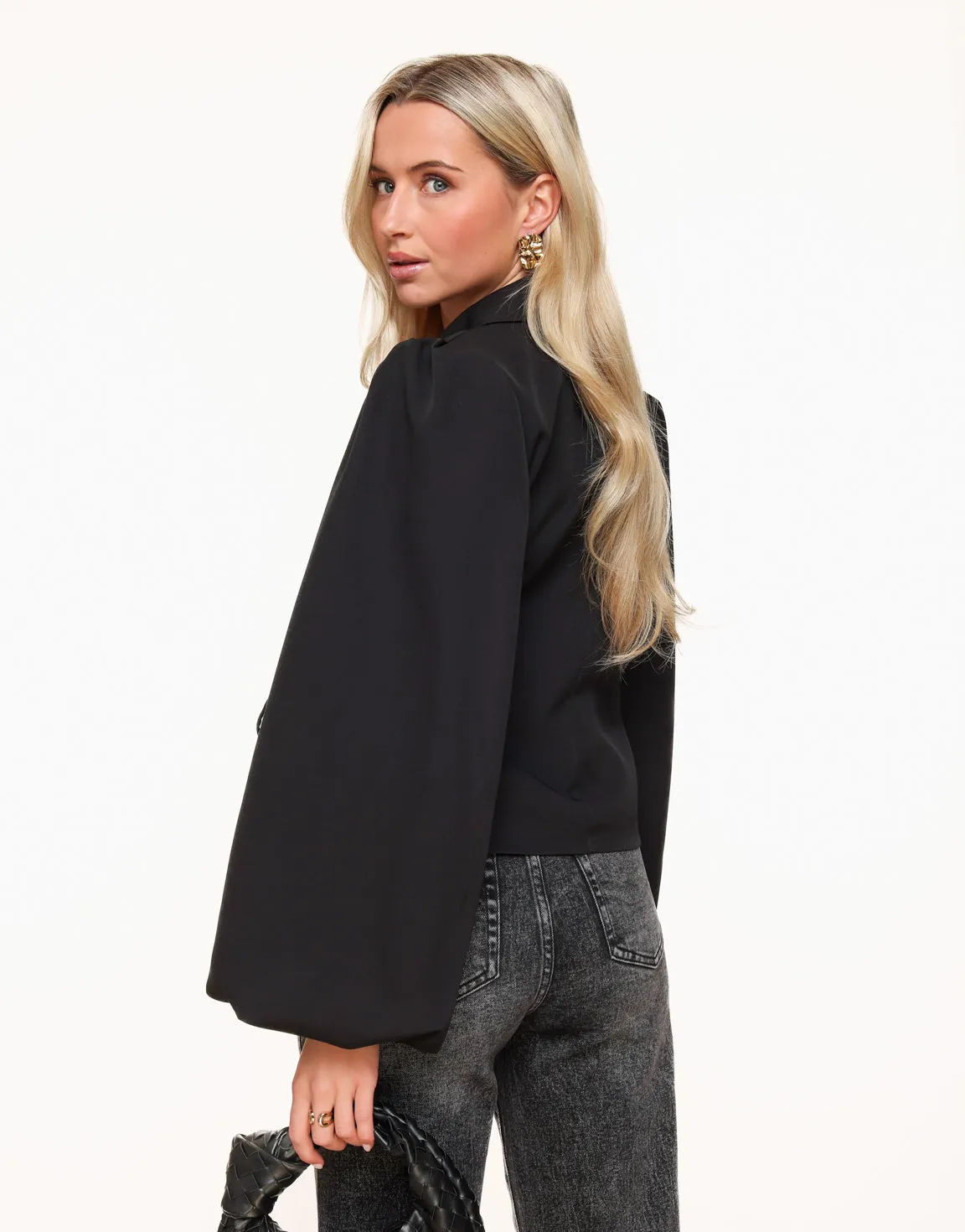 Zwarte Pofmouwen Wikkel - Blazer
