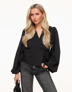 Zwarte Pofmouwen Wikkel - Blazer